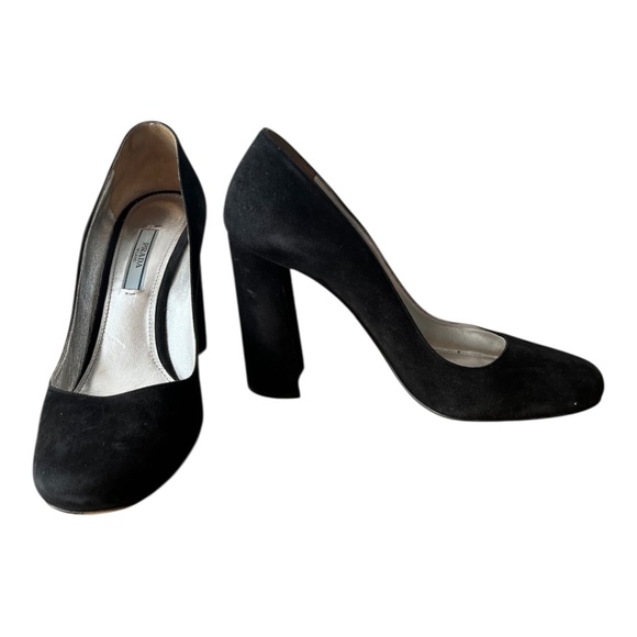 Prada Black Suede Chunky High Heel Size 39.5 - Picture 2 of 8